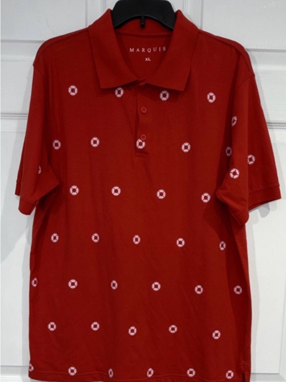 Marquise Red Polo with White Nautical Pattern - Men's XL